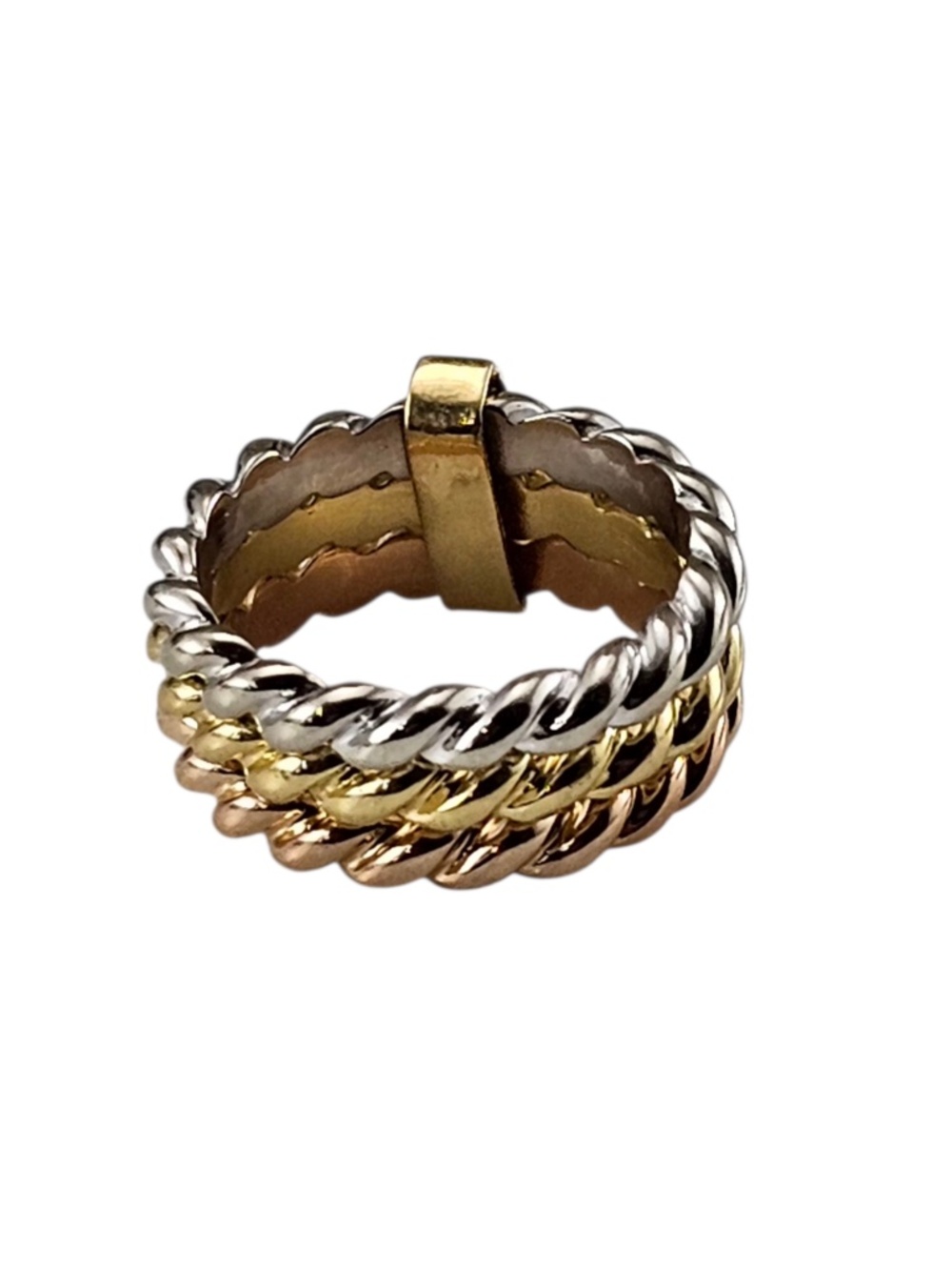 18K Tricolor Gold Twisted 3-Band Ring Size 5.75-6 #24635